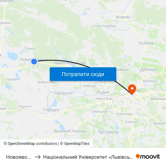 Новояворівськ to Національний Університет «Львівська Політехніка» map