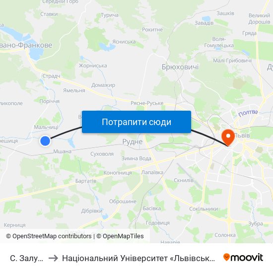 С. Залужжя to Національний Університет «Львівська Політехніка» map