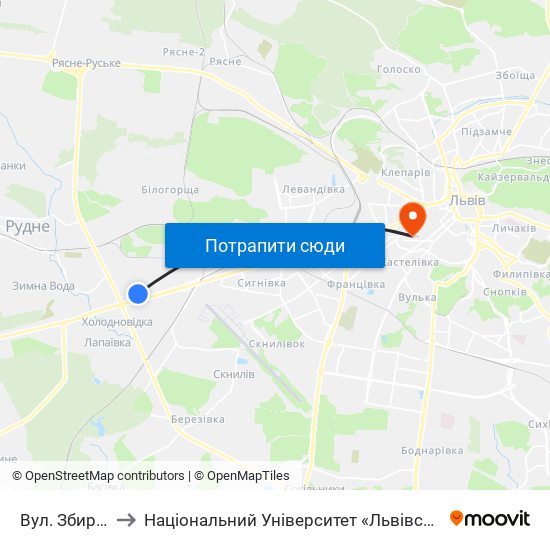 Вул. Збиральна to Національний Університет «Львівська Політехніка» map