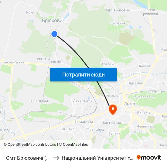 Смт Брюховичі (Вул. Смолиста) to Національний Університет «Львівська Політехніка» map