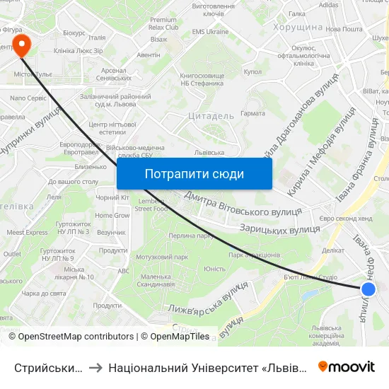Стрийський Парк to Національний Університет «Львівська Політехніка» map