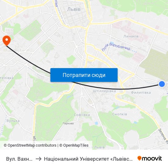 Вул. Вахнянина to Національний Університет «Львівська Політехніка» map