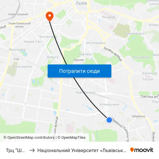 Трц “Шувар” to Національний Університет «Львівська Політехніка» map