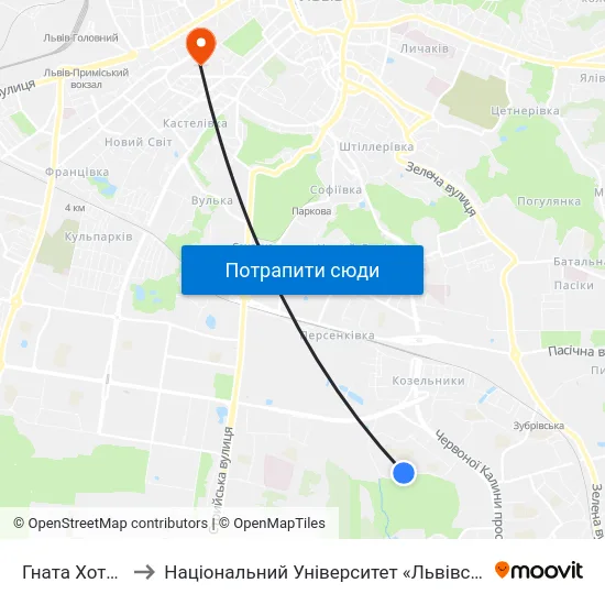 Гната Хоткевича to Національний Університет «Львівська Політехніка» map