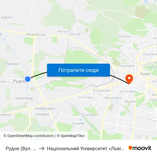 Рудне (Вул. Мазепи) to Національний Університет «Львівська Політехніка» map