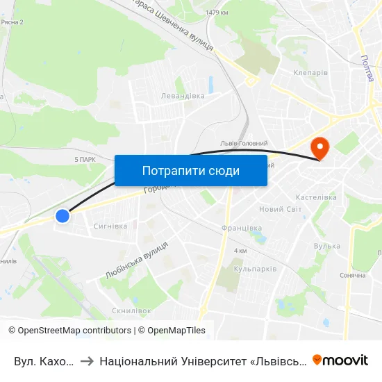 Вул. Каховська to Національний Університет «Львівська Політехніка» map