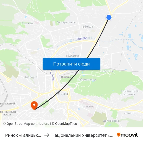 Ринок «Галицьке Перехрестя» to Національний Університет «Львівська Політехніка» map