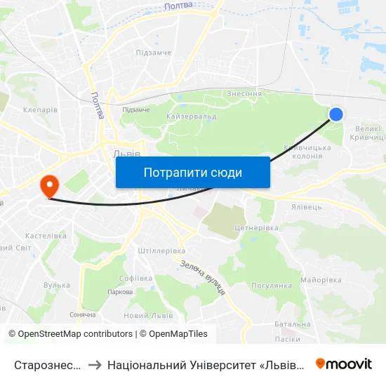 Старознесенська to Національний Університет «Львівська Політехніка» map
