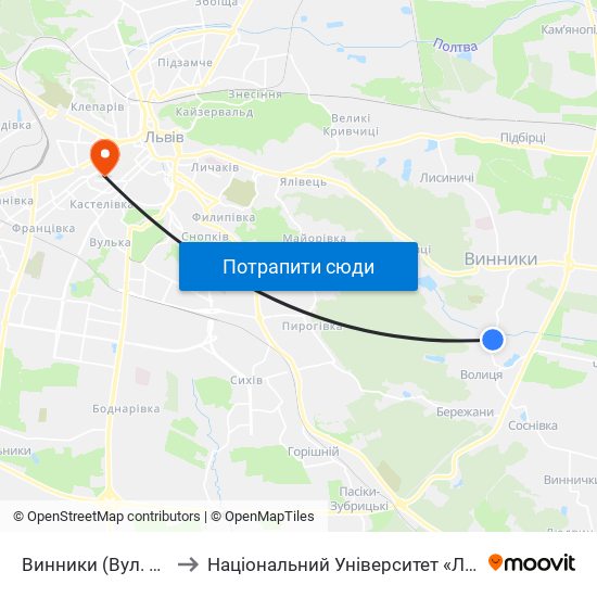 Винники (Вул. Шептицьких) to Національний Університет «Львівська Політехніка» map