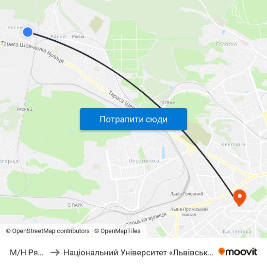 М/Н Рясне-2 to Національний Університет «Львівська Політехніка» map