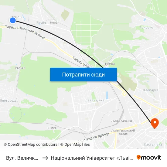 Вул. Величковського to Національний Університет «Львівська Політехніка» map