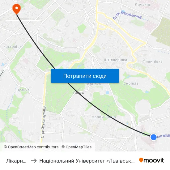 Лікарня №8 to Національний Університет «Львівська Політехніка» map
