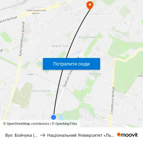 Вул. Бойчука (Кіноцентр) to Національний Університет «Львівська Політехніка» map