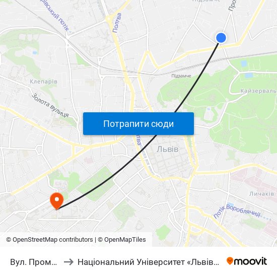 Вул. Промислова to Національний Університет «Львівська Політехніка» map