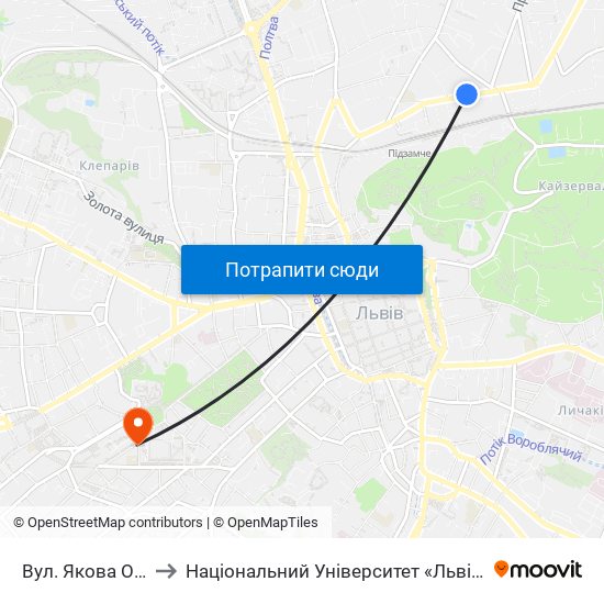 Вул. Якова Остряниці to Національний Університет «Львівська Політехніка» map