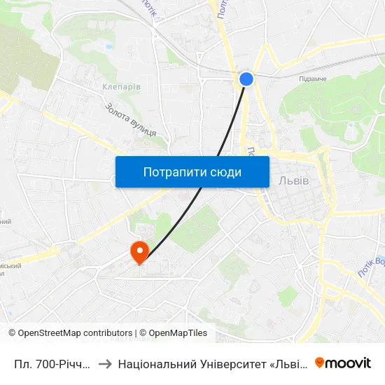 Пл. 700-Річчя Львова to Національний Університет «Львівська Політехніка» map