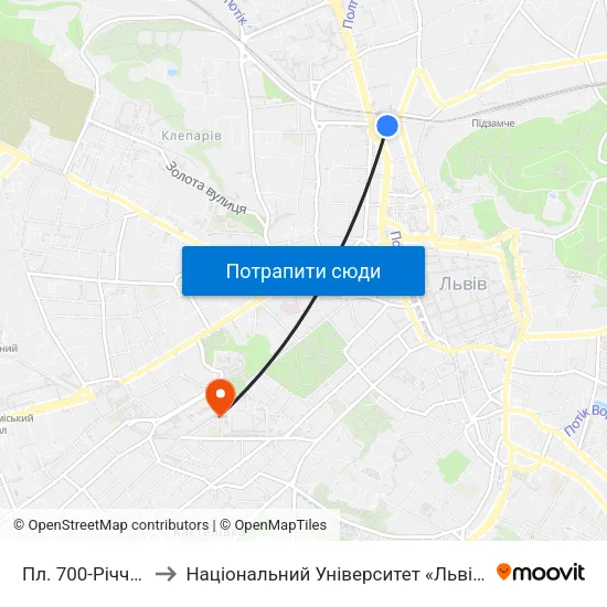 Пл. 700-Річчя Львова to Національний Університет «Львівська Політехніка» map