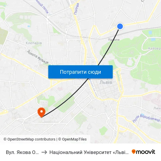 Вул. Якова Остряниці to Національний Університет «Львівська Політехніка» map