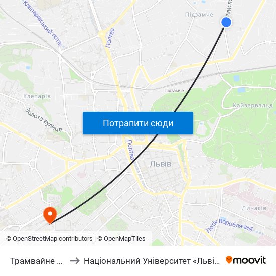 Трамвайне Депо №2 to Національний Університет «Львівська Політехніка» map