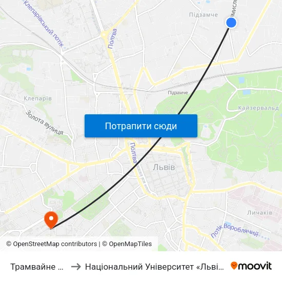 Трамвайне Депо №2 to Національний Університет «Львівська Політехніка» map