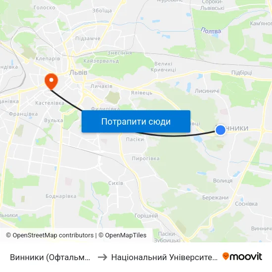 Винники (Офтальмологічна Поліклініка) to Національний Університет «Львівська Політехніка» map
