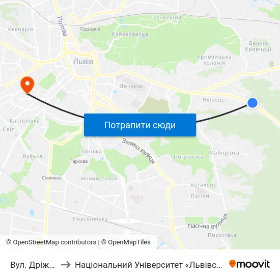 Вул. Дріжджова to Національний Університет «Львівська Політехніка» map