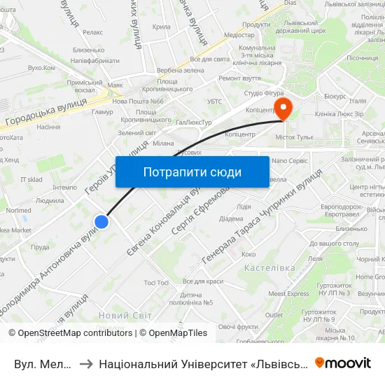 Вул. Мельника to Національний Університет «Львівська Політехніка» map