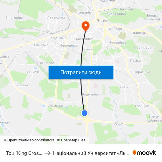 Трц "King Cross Leopolis" to Національний Університет «Львівська Політехніка» map