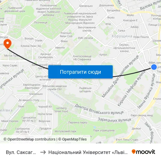 Вул. Саксаганського to Національний Університет «Львівська Політехніка» map