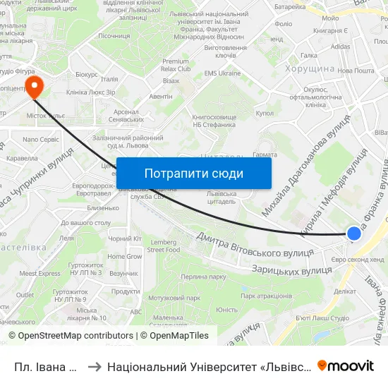 Пл. Івана Франка to Національний Університет «Львівська Політехніка» map