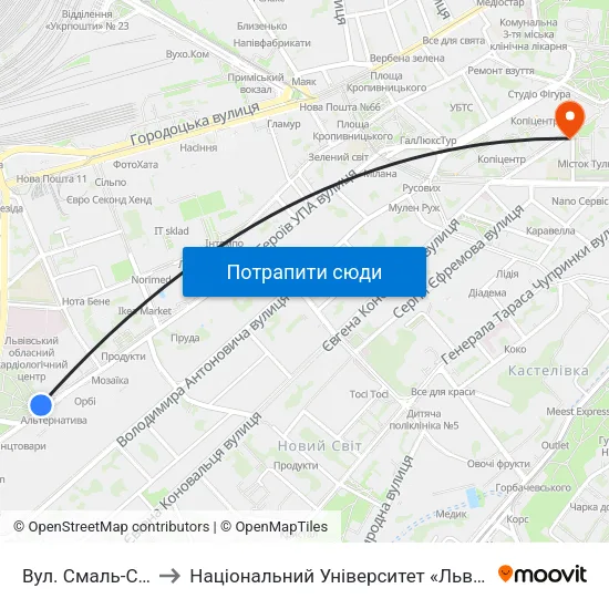 Вул. Смаль-Стоцького to Національний Університет «Львівська Політехніка» map