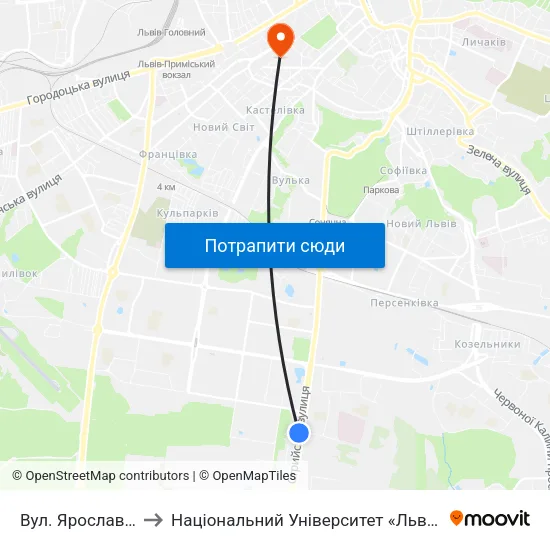 Вул. Ярослава Гашека to Національний Університет «Львівська Політехніка» map