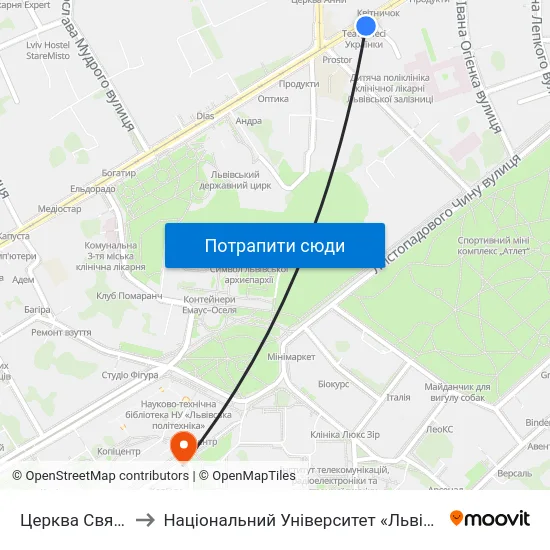 Церква Святої Анни to Національний Університет «Львівська Політехніка» map
