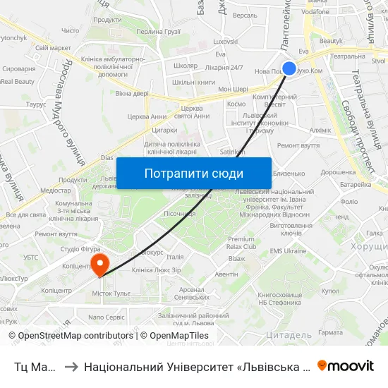 Тц Магнус to Національний Університет «Львівська Політехніка» map