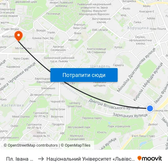 Пл. Івана Франка to Національний Університет «Львівська Політехніка» map