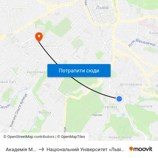 Академія Мистецтв to Національний Університет «Львівська Політехніка» map