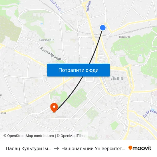 Палац Культури Ім. Гната Хоткевича to Національний Університет «Львівська Політехніка» map