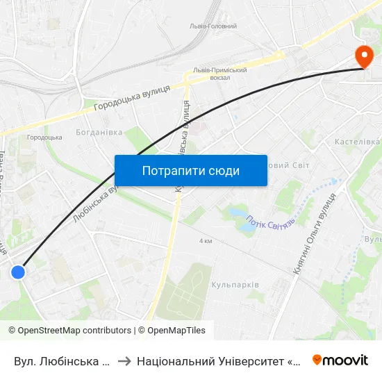 Вул. Любінська / Виговського to Національний Університет «Львівська Політехніка» map