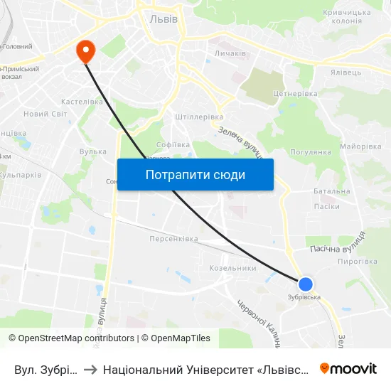 Вул. Зубрівська to Національний Університет «Львівська Політехніка» map