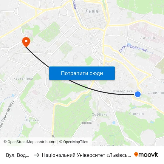 Вул. Водогінна to Національний Університет «Львівська Політехніка» map