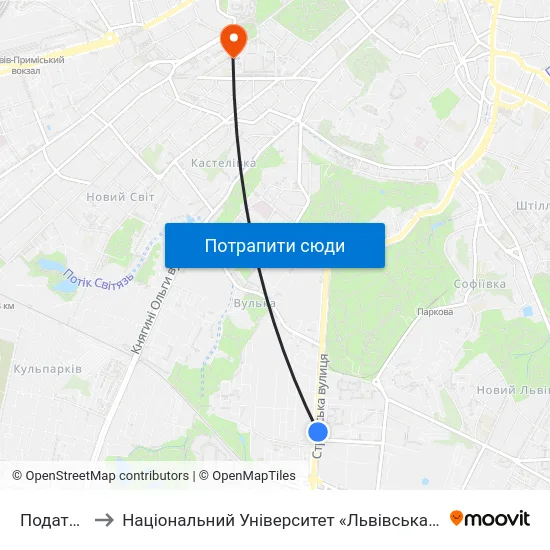 Податкова to Національний Університет «Львівська Політехніка» map