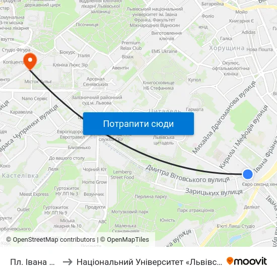 Пл. Івана Франка to Національний Університет «Львівська Політехніка» map
