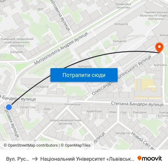 Вул. Русових to Національний Університет «Львівська Політехніка» map