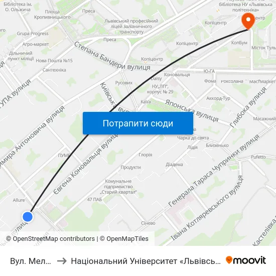 Вул. Мельника to Національний Університет «Львівська Політехніка» map