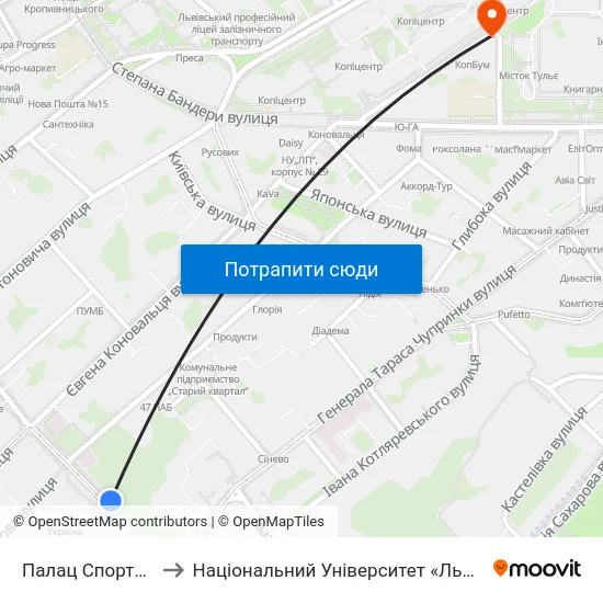 Палац Спорту "Україна" to Національний Університет «Львівська Політехніка» map