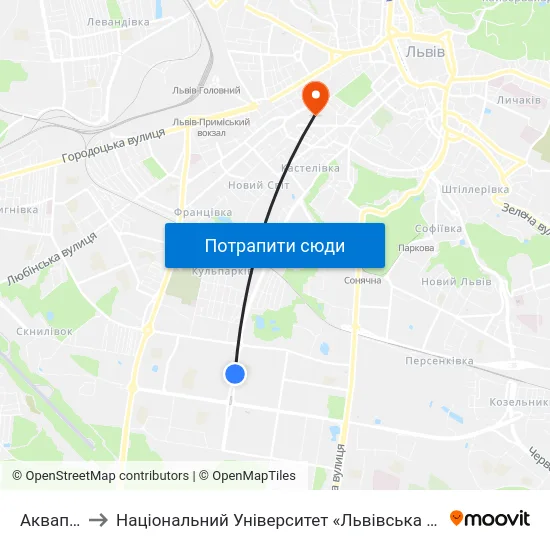 Аквапарк to Національний Університет «Львівська Політехніка» map