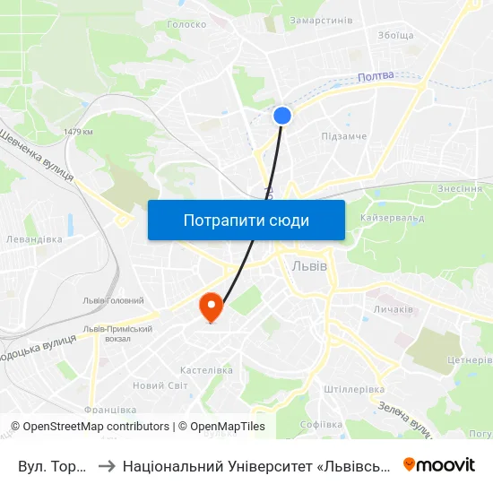 Вул. Торф'Яна to Національний Університет «Львівська Політехніка» map