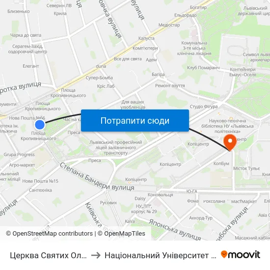 Церква Святих Ольги Та Єлизавети to Національний Університет «Львівська Політехніка» map