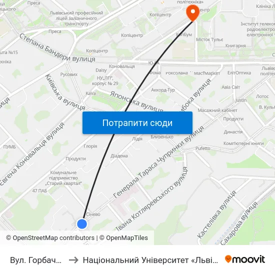 Вул. Горбачевського to Національний Університет «Львівська Політехніка» map