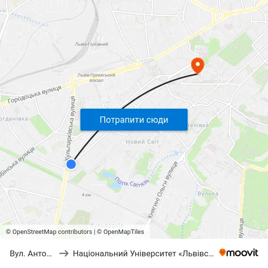 Вул. Антоновича to Національний Університет «Львівська Політехніка» map